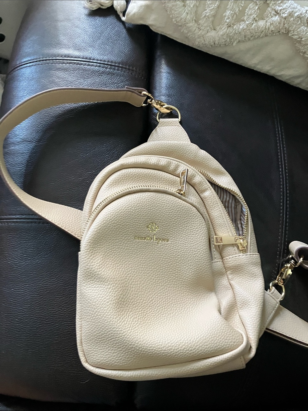Nanette Lepore Cream Pebbled Mini Crossbody Backpack